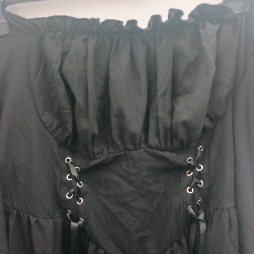 Black Off-Shoulder Dress with Lace-Up Detail - Picture 3 of 9